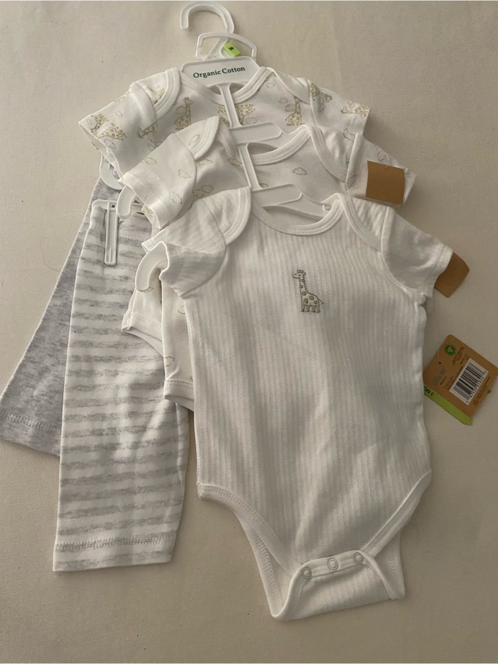 Little Me White & Light Gray Organic Cotton Bodysuit Set with Giraffe